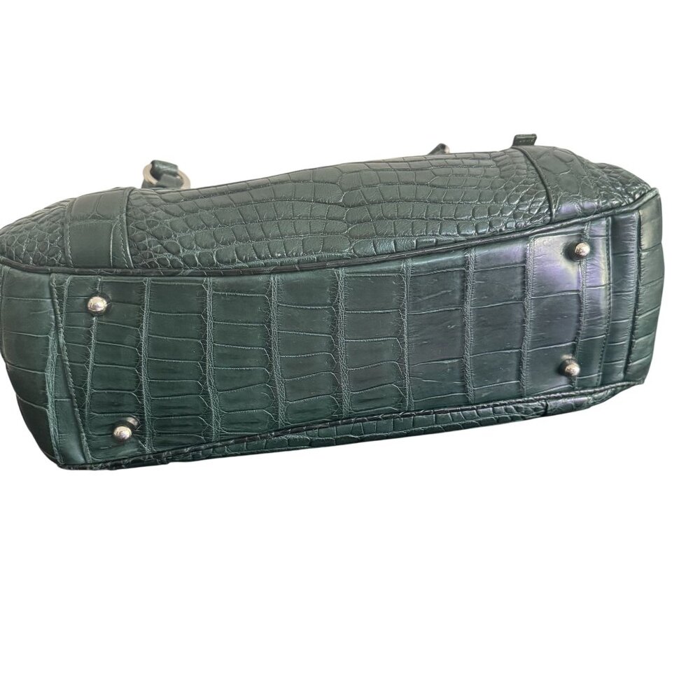 Suarez New York Women's Green Embossed Crocodile Exotic Leather Double Straps - Picture 6 of 13